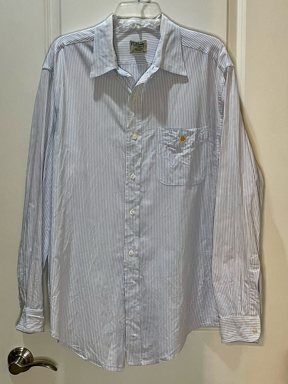 Perlis Men’s Light Blue & White Seersucker Dress Shirt L